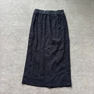 Black Vintage Washed Linen Midi Skirt